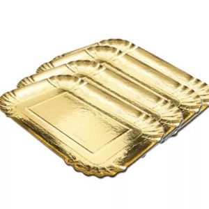 Arany Színű Szögletes Papírtálca és Süteményes Kínáló - 25 x 18 cm