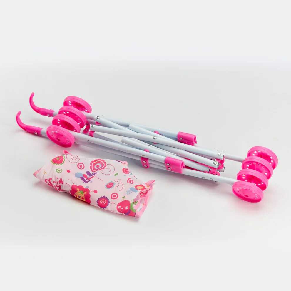 Összecsukható játék sportbabakocsi színes mintával, pink-fehér - Image 3