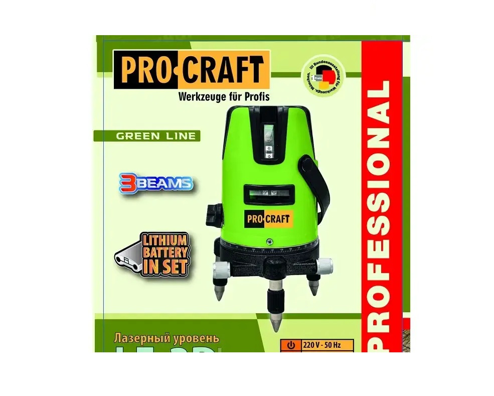 3D Zöld Lézeres Szintező akkumulátoros 15 méter (3 síkú) LE-3D PROCRAFT