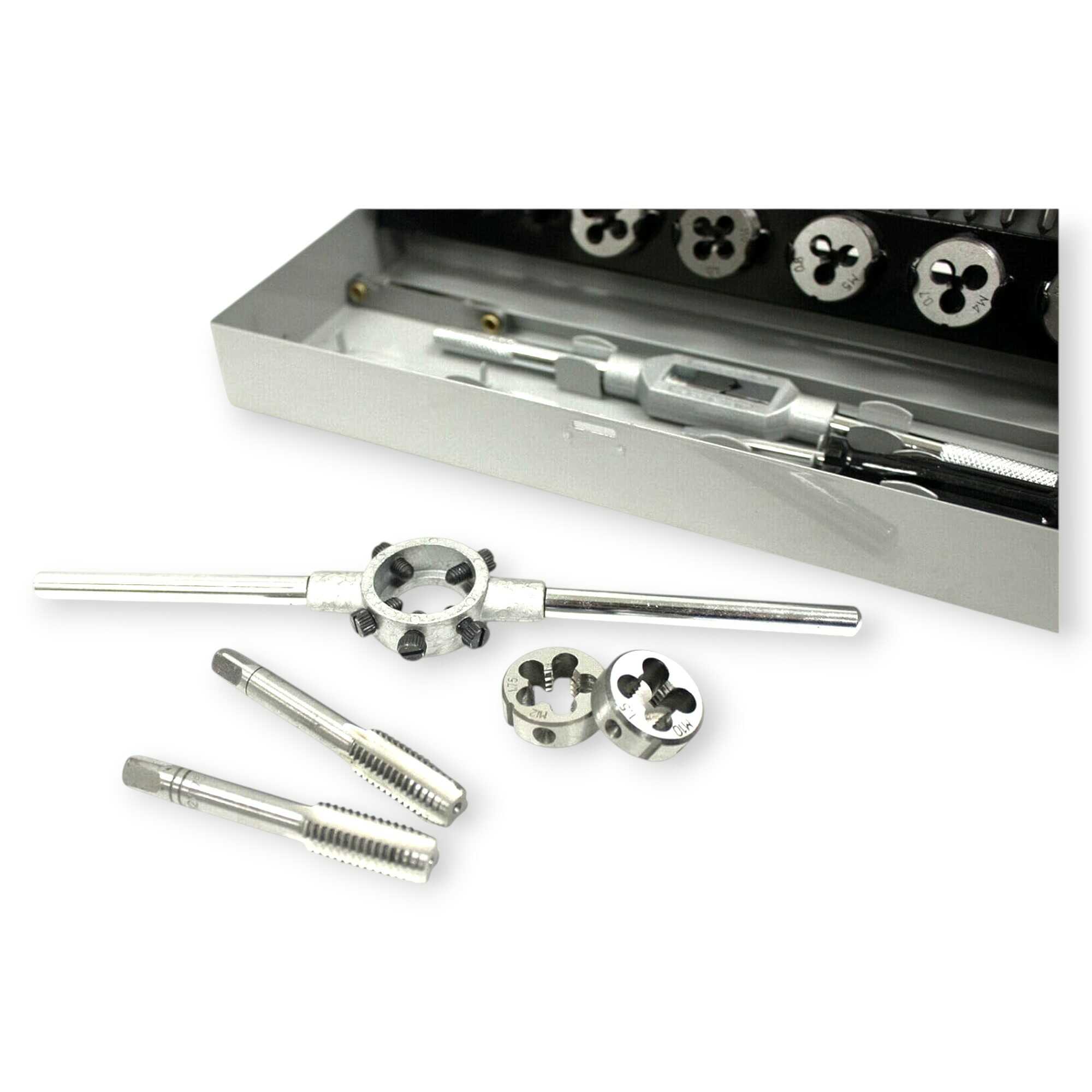 32 részes Professzionális Menetvágó és Menetfúró Készlet Fémdobozban - M3-M12 Precíziós Szerszámacél - HAINA HA-1443