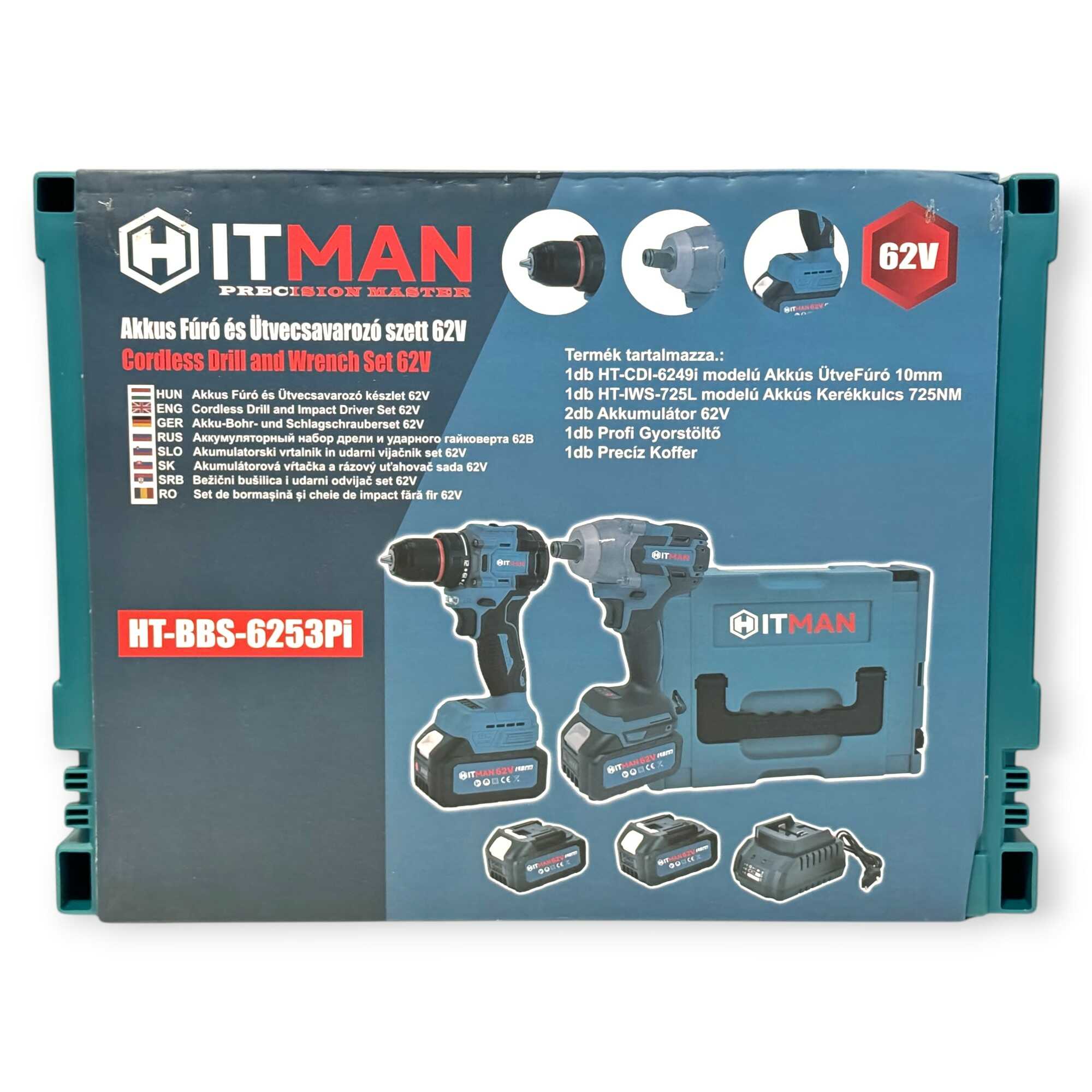 Akkumulátoros Szerszámkészlet - Fúró-Csavarozó és Kerékkulcs Szett 62V, 8.0Ah - HITMAN HT-BBS-6253Pi