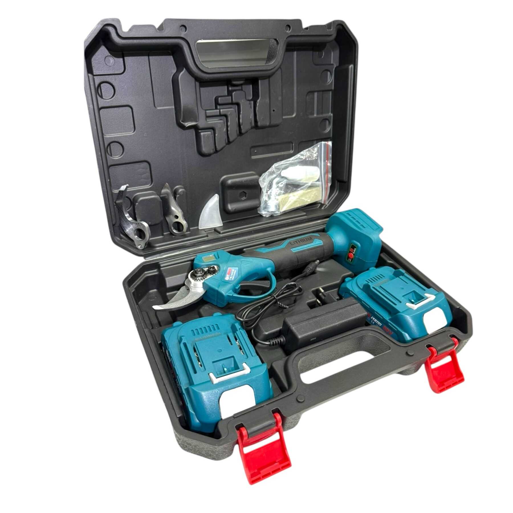 Akkumulátoros Metszőolló 88V LCD Kijelző 2-Akkús 2-Kés Készlet HT-BSCS-6449 Hitman