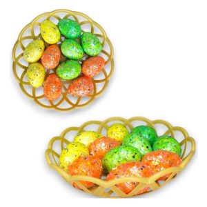 Húsvéti csillámos dekorációs tojások sárga kosárban 3x5 cm 9 db/szett KTM