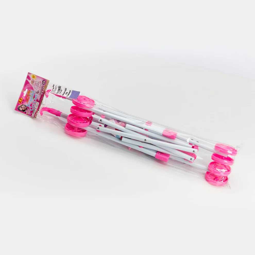Összecsukható játék sportbabakocsi színes mintával, pink-fehér - Image 4