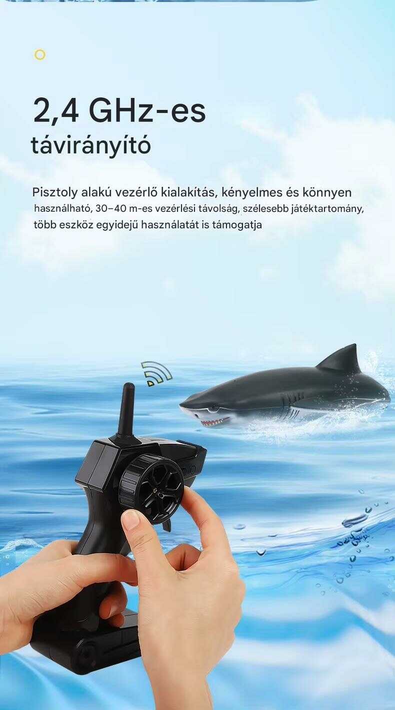 2 az 1 -ben motoros távirányitós csónak és cápa , 2.4Ghz , szürke és fehér , 26x14x8 cm - Image 4