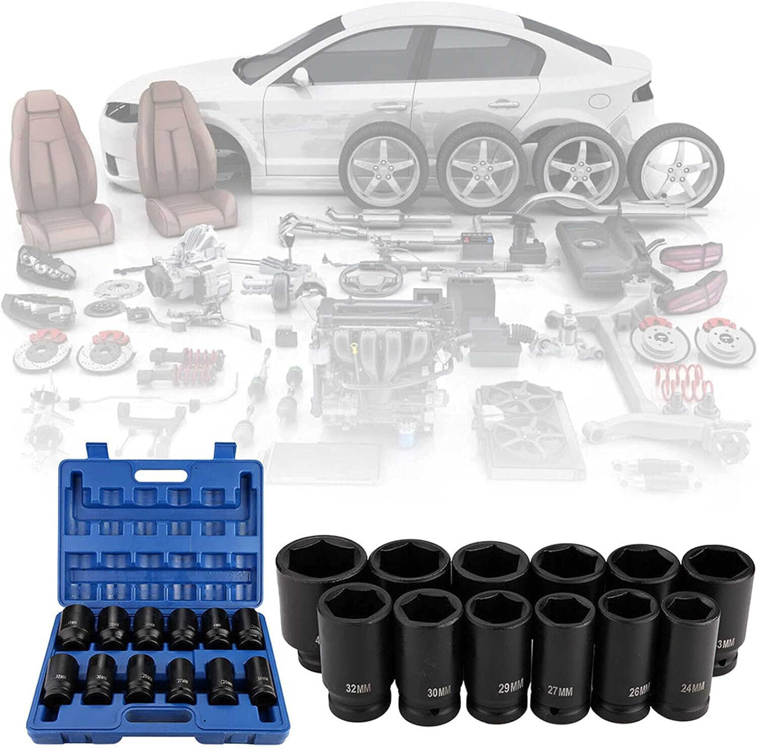 Gépi Dugókulcs Készlet 12 részes 1" 6-PTS 6-csillagos 24-41mm HA-0052 Haina