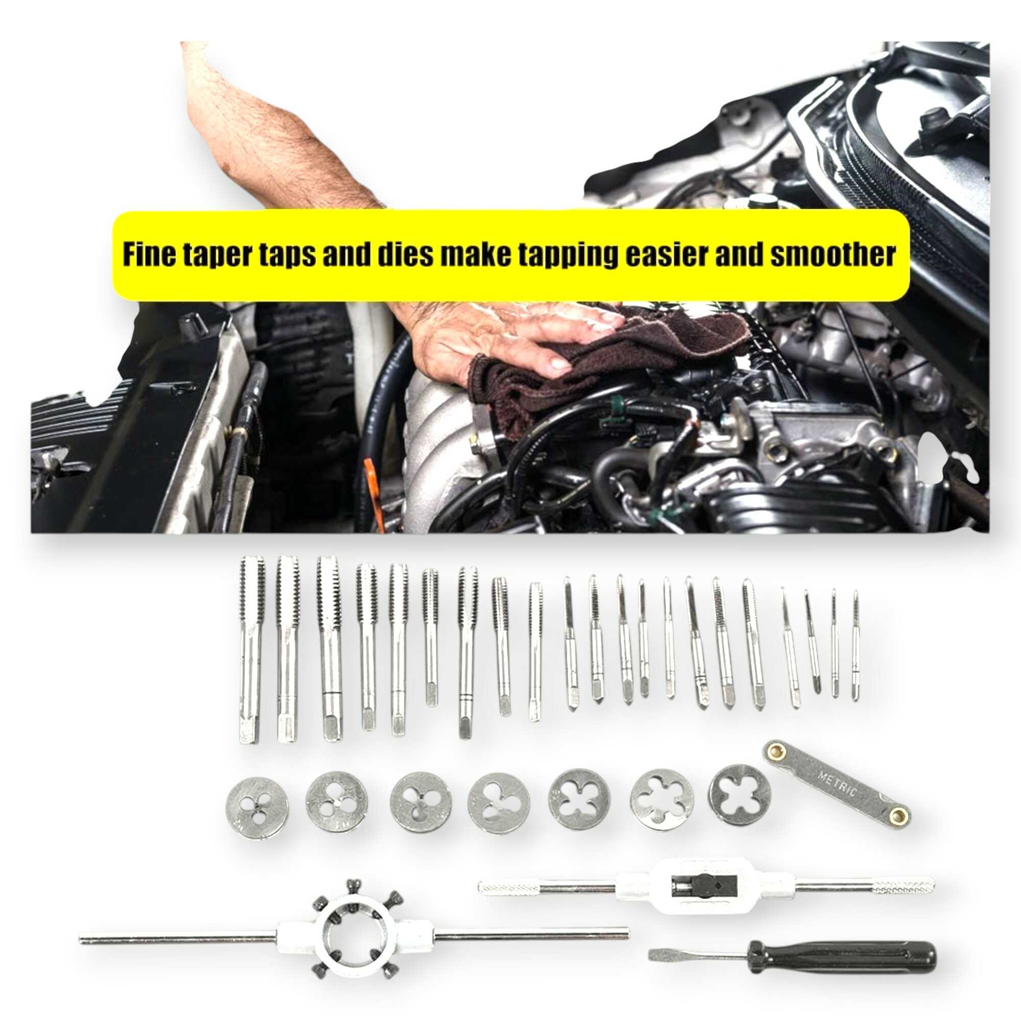 32 részes Professzionális Menetvágó és Menetfúró Készlet Fémdobozban - M3-M12 Precíziós Szerszámacél - HAINA HA-1443