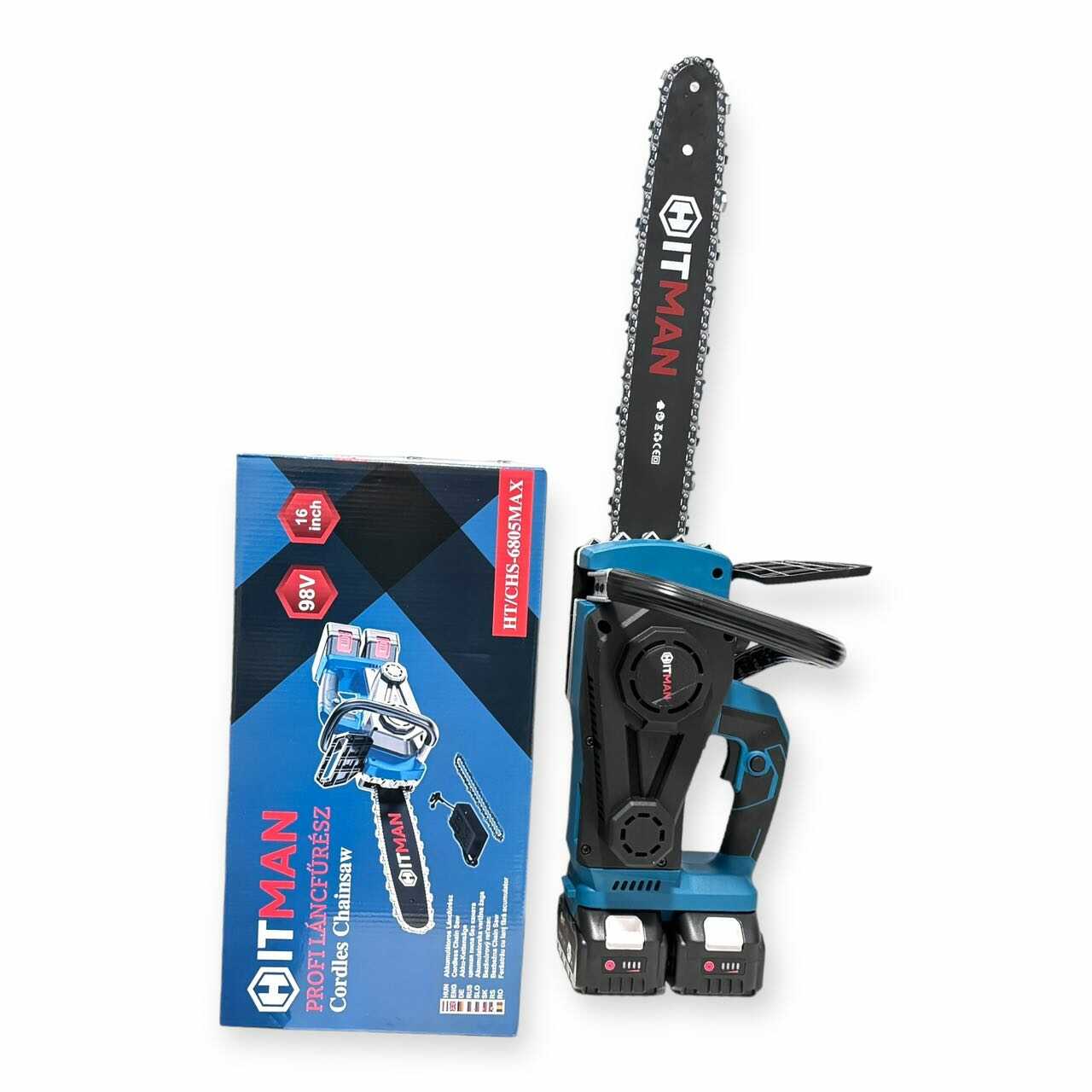 Akkumulátoros Láncfűrész 196V 16" Vezetővel 2 db 98V Akkuval HT-BCHS-6805MAX Hitman