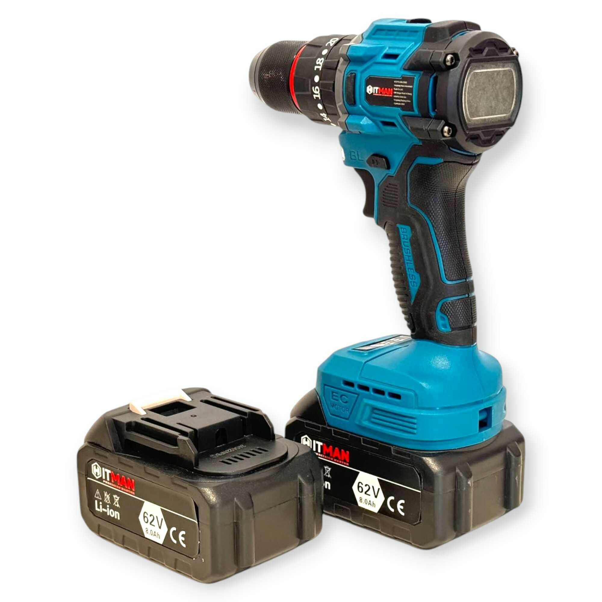 Akkumulátoros Ütvefúró és Csavarbehajtó Készlet - 62V Rendszer 2 db 8.0Ah Akkuval és 49 részes tartozékkal