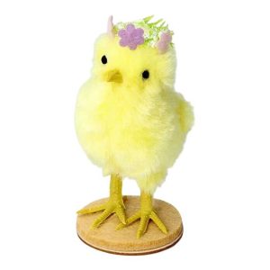 Húsvéti sárga kis csibe színes virágkoszorúval 7.5x4 cm KTM