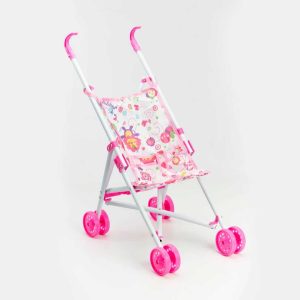 Összecsukható játék sportbabakocsi színes mintával, pink-fehér