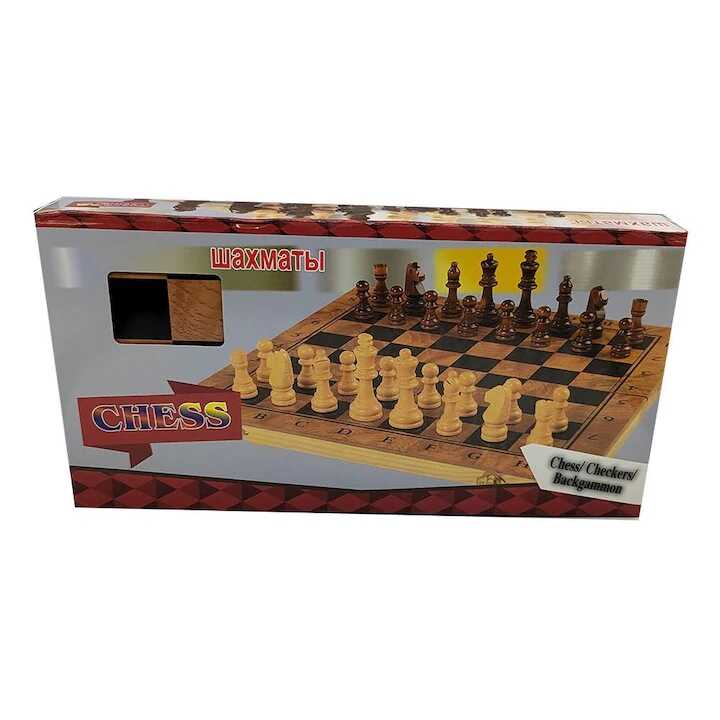 Klasszikus Sakk és Dáma fa tábla játék , 25 cm