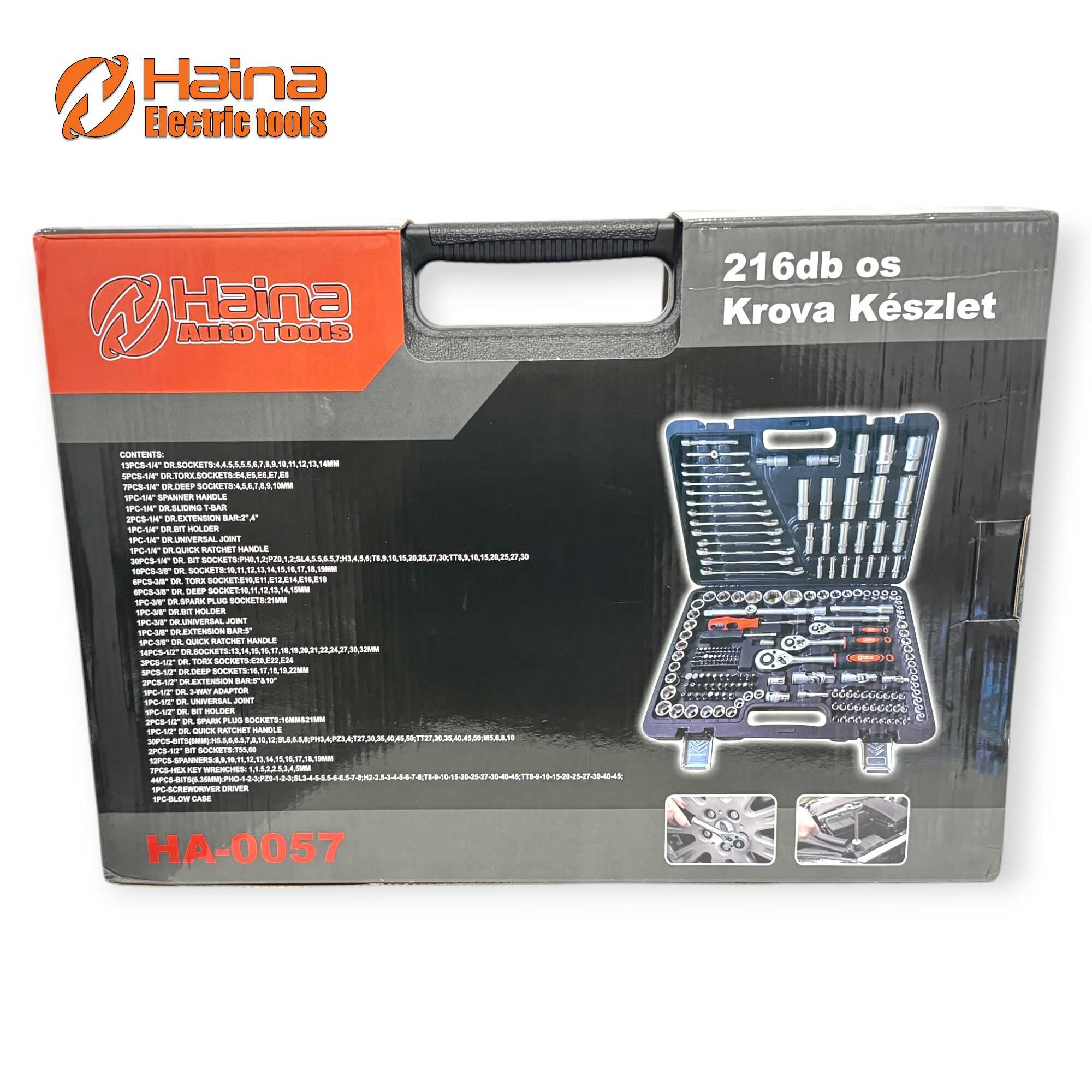 Krova Dugókulcs Készlet 216 részes 1/2" 1/4" 3/8" Racsnis Hajtókarokkal HA-0057 Haina
