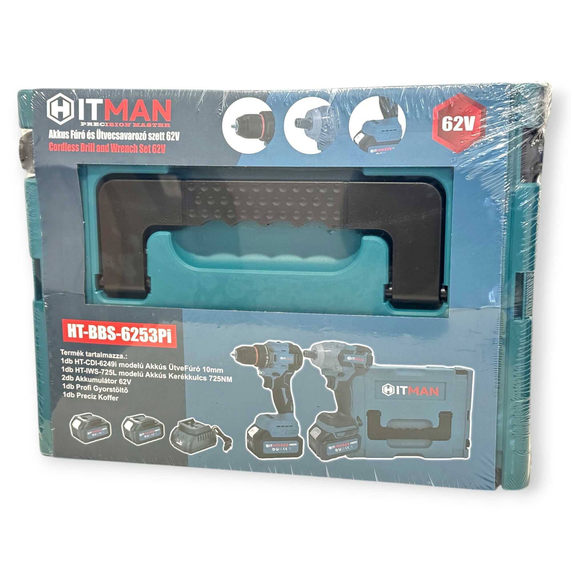 Akkumulátoros Szerszámkészlet - Fúró-Csavarozó és Kerékkulcs Szett 62V, 8.0Ah - HITMAN HT-BBS-6253Pi