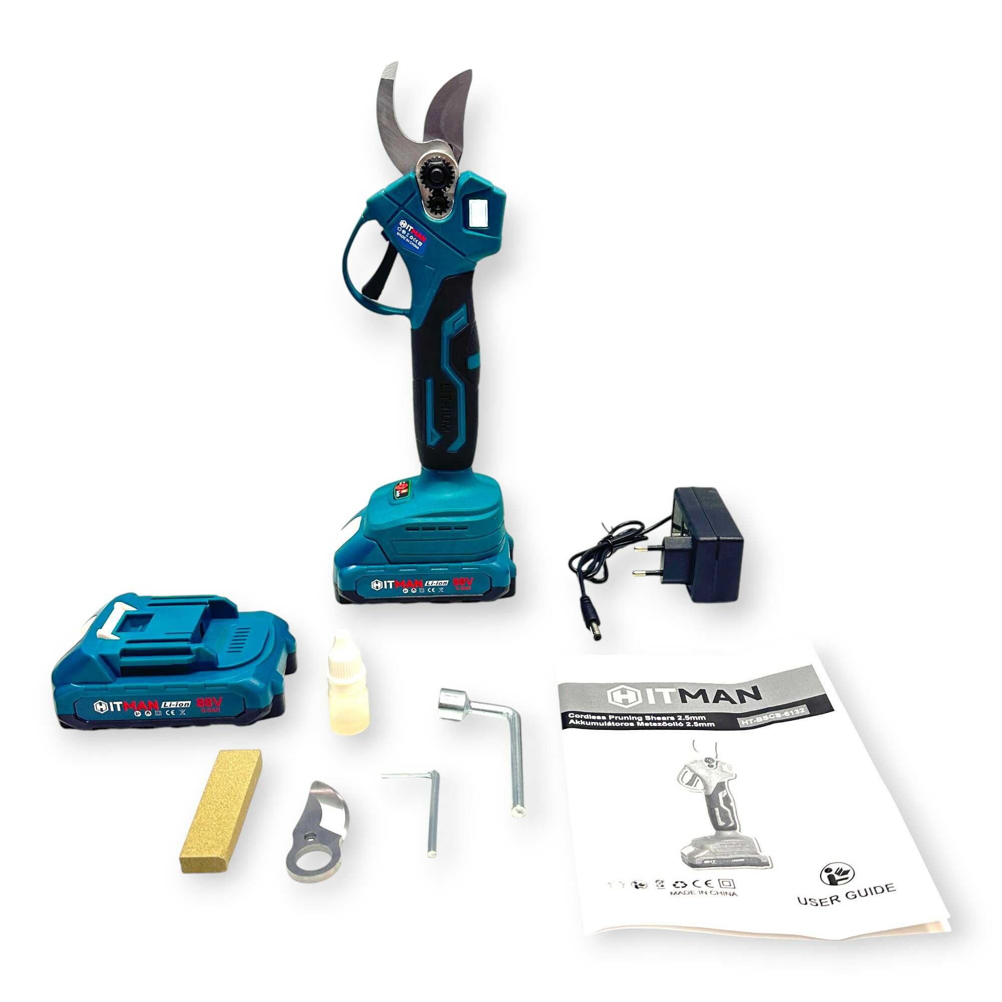 Akkumulátoros Metszőolló 62V 25mm Vágási Kapacitás 2 db Akkuval HT-BSCS-6132 Hitman