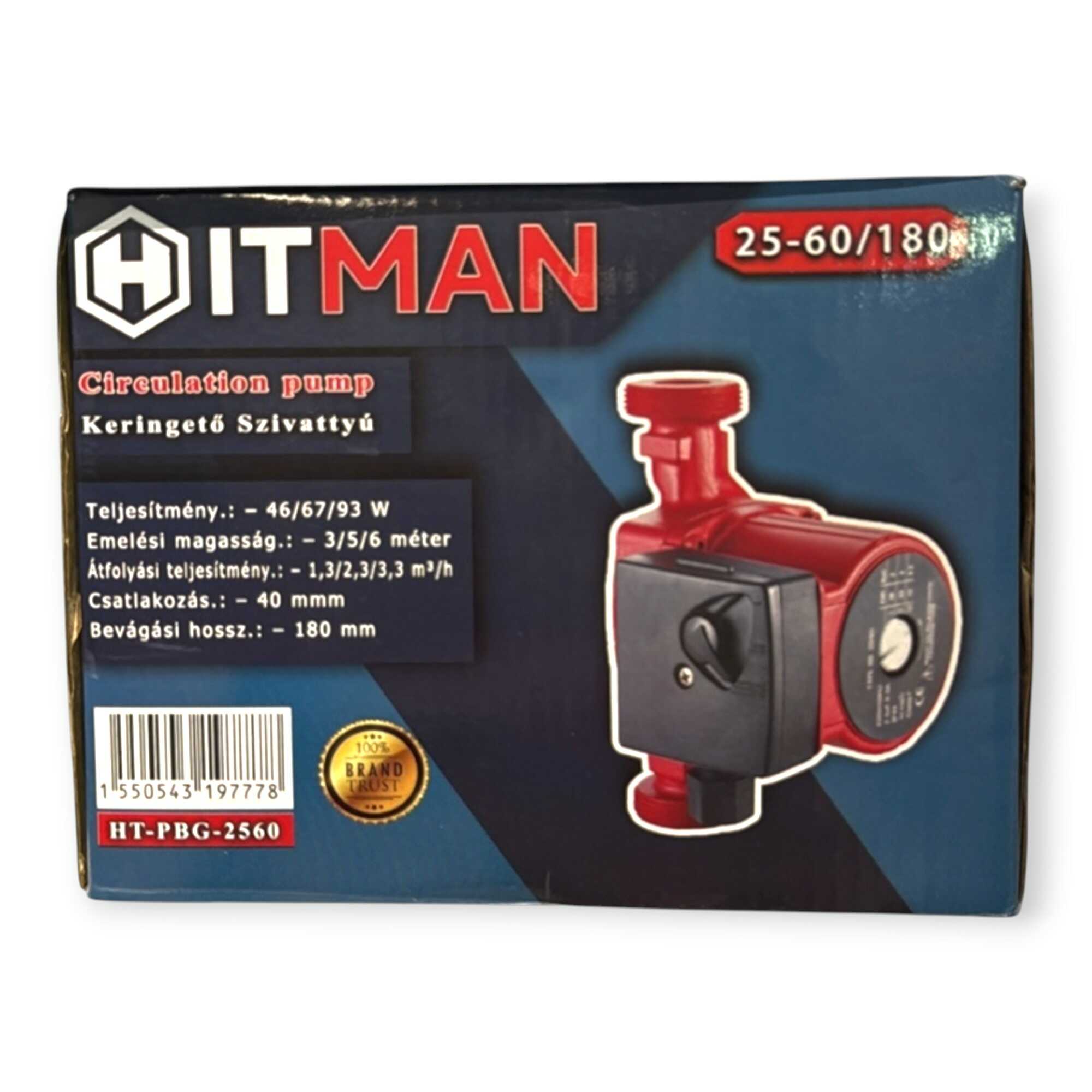 Keringető Szivattyú 3-fokozatú 100W 25-60/180mm Öntöttvas Ház HT-PBG-2560 Hitman