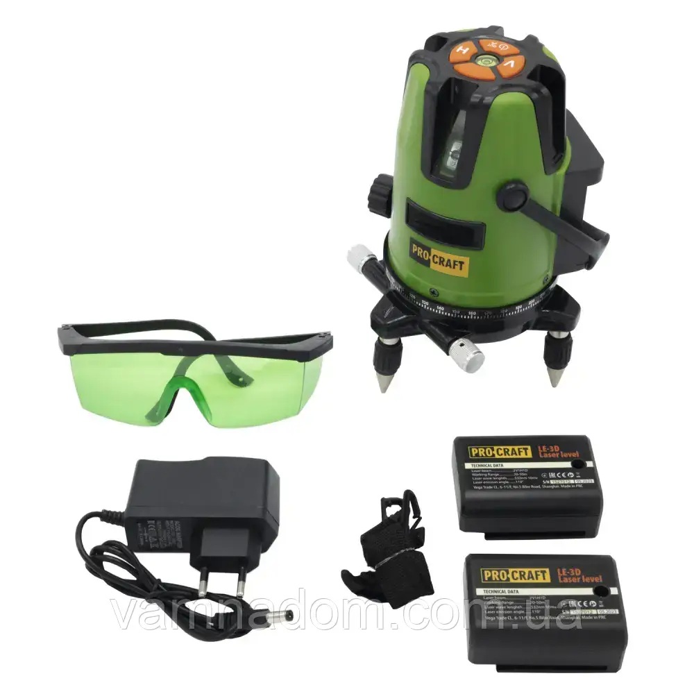3D Zöld Lézeres Szintező akkumulátoros 15 méter (3 síkú) LE-3D PROCRAFT