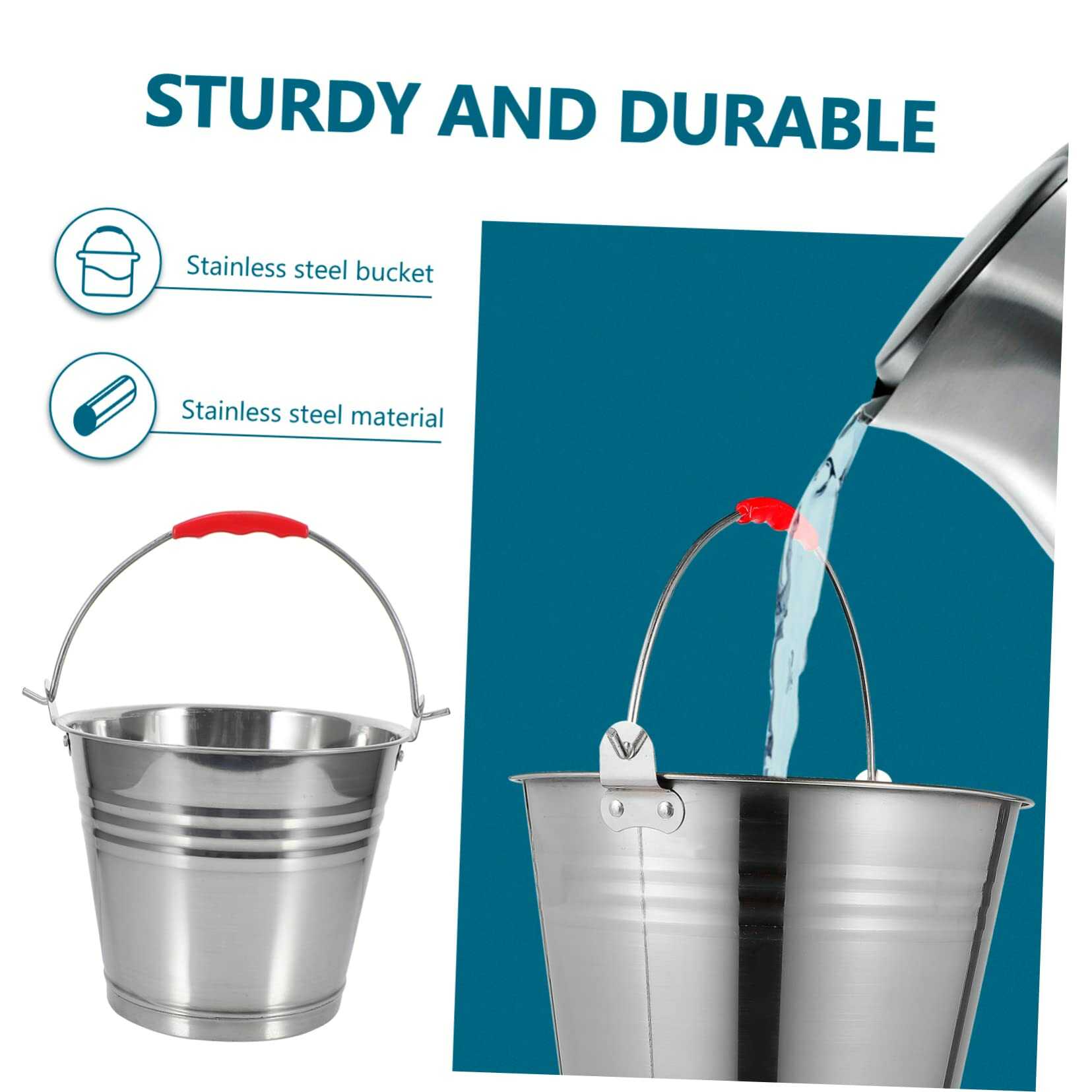Klasszikus Rozsdamentes Acél Vödör Műanyag Fogantyúval - 5 Liter - Image 4