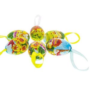Húsvéti színes mintás dekorációs tojás szett akasztóval 5x7 cm 6 db/csomag KTM