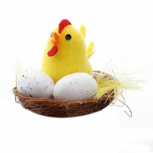 Húsvéti sárga csibe fészekben tojásokkal dekorációs szett 12 db/doboz KTM