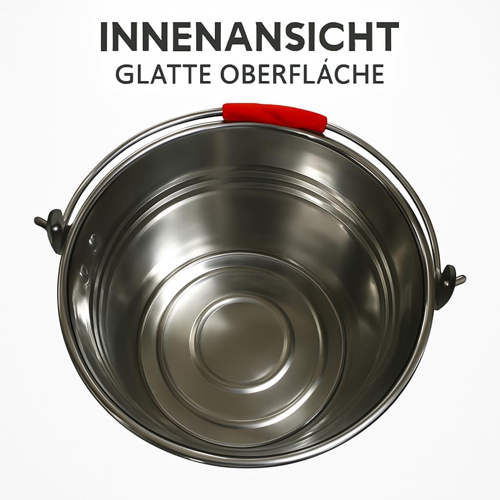 Klasszikus Rozsdamentes Acél Vödör Ergonomikus Fogantyúval - 8 Liter - Image 3