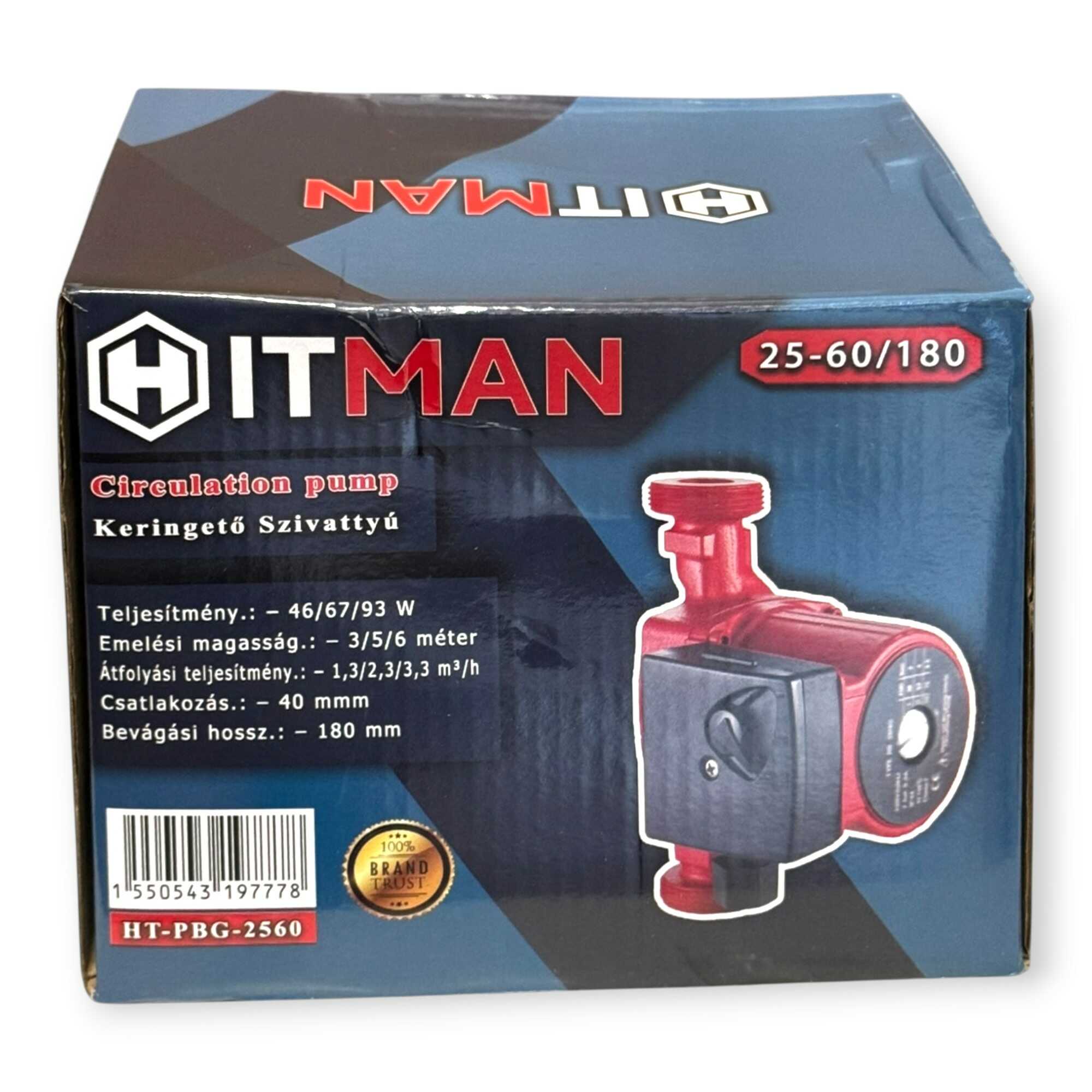 Keringető Szivattyú 3-fokozatú 100W 25-60/180mm Öntöttvas Ház HT-PBG-2560 Hitman