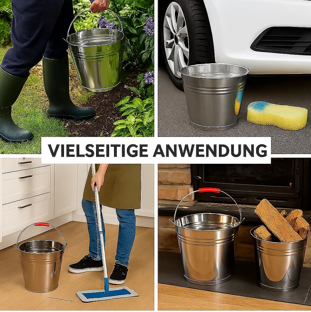 Klasszikus Rozsdamentes Acél Vödör Ergonomikus Fogantyúval - 8 Liter - Image 4