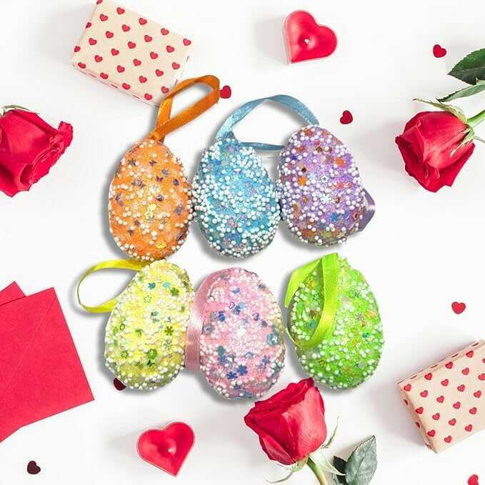 Húsvéti színes gyöngyös akasztható dekorációs tojás szett 5x7 cm 6 db/csomag KTM - Image 3