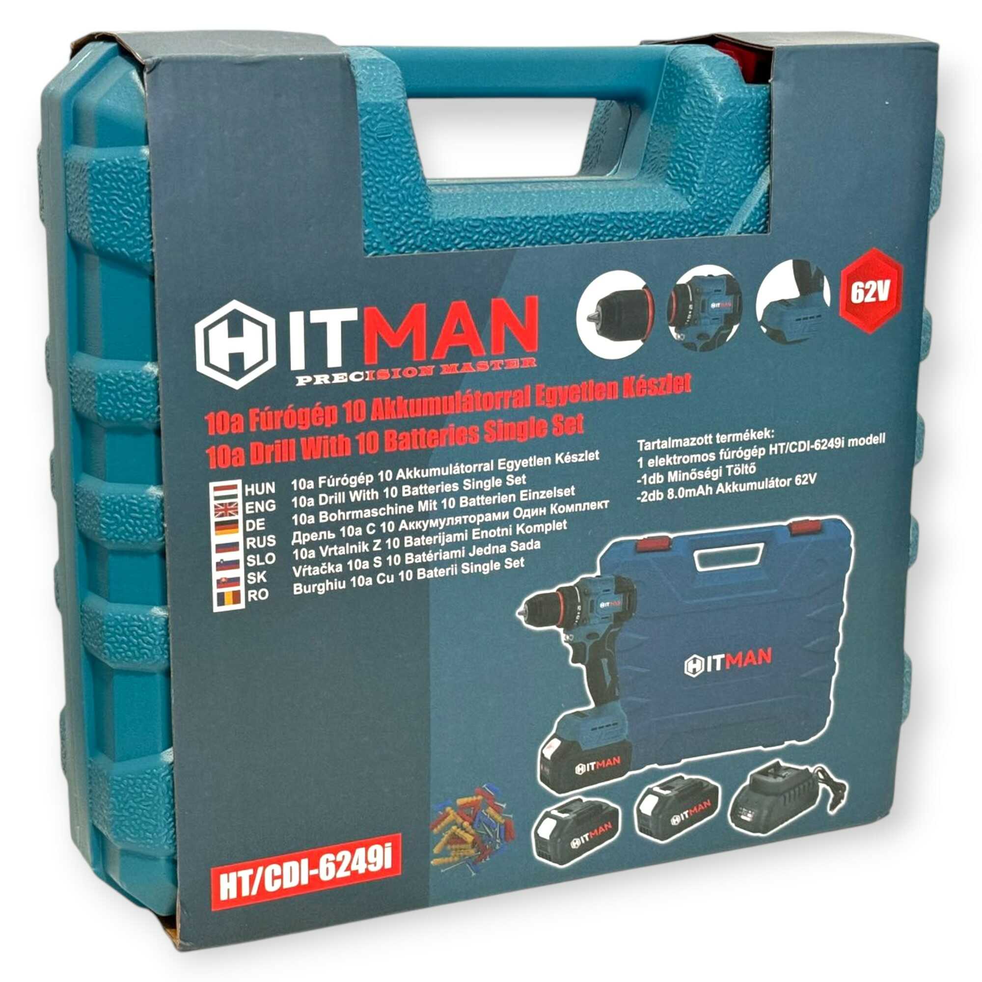 Akkumulátoros Ütvefúró és Csavarbehajtó Készlet - 62V Rendszer 2 db 8.0Ah Akkuval és 49 részes tartozékkal