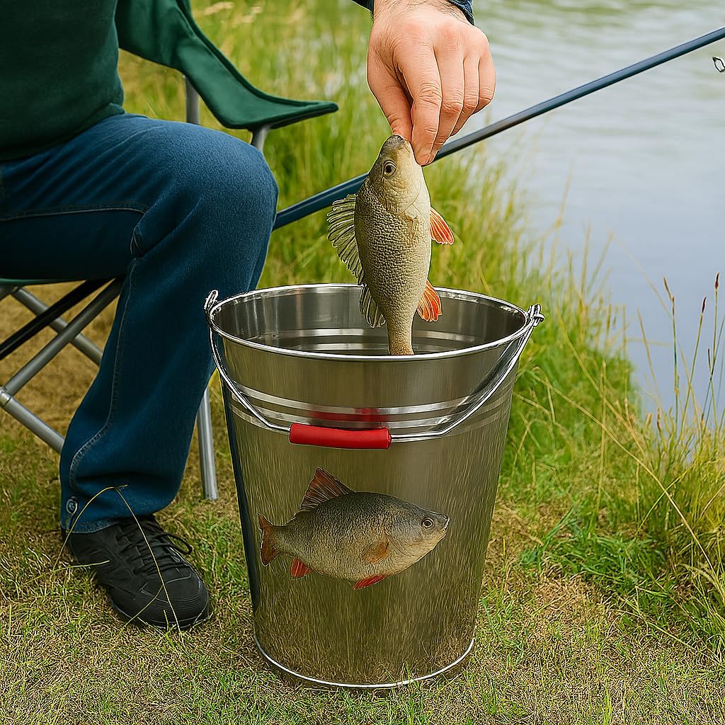 Klasszikus Rozsdamentes Acél Vödör Ergonomikus Fogantyúval - 8 Liter - Image 6
