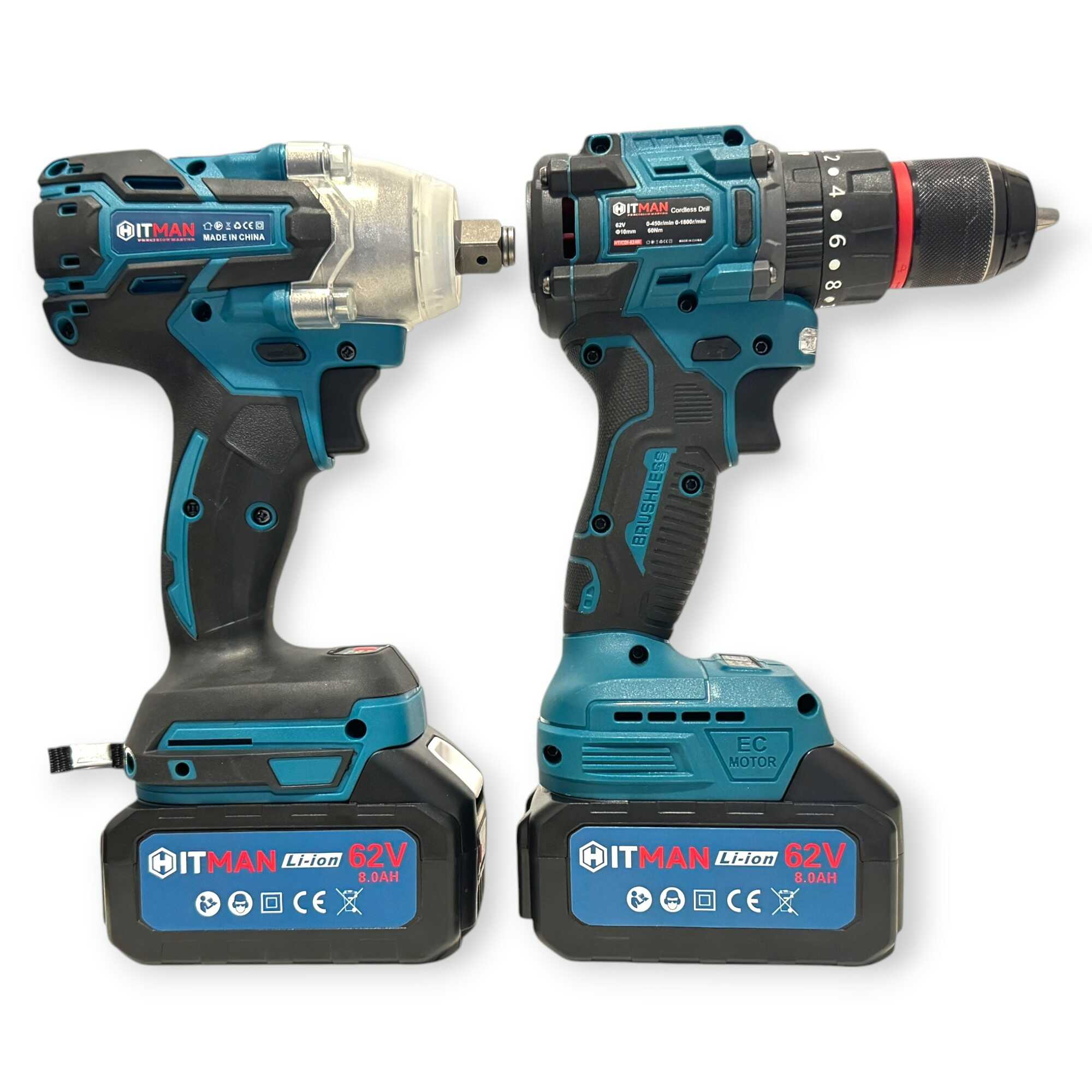 Akkumulátoros Szerszámkészlet - Fúró-Csavarozó és Kerékkulcs Szett 62V, 8.0Ah - HITMAN HT-BBS-6253Pi