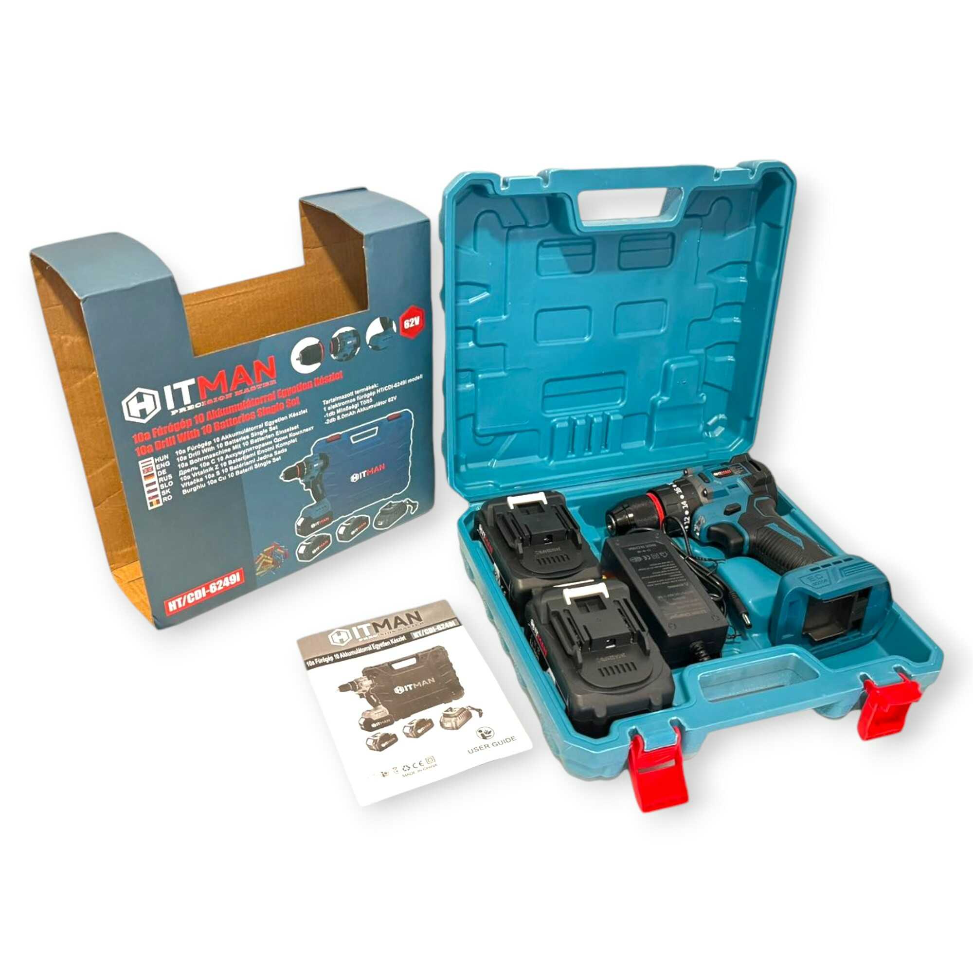 Akkumulátoros Ütvefúró és Csavarbehajtó Készlet - 62V Rendszer 2 db 8.0Ah Akkuval és 49 részes tartozékkal