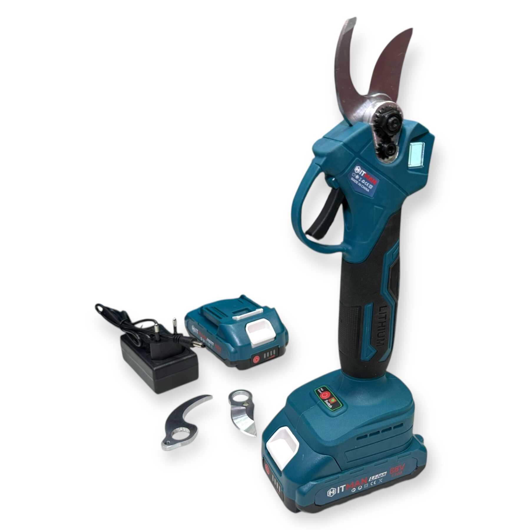 Akkumulátoros Metszőolló 88V LCD Kijelző 2-Akkús 2-Kés Készlet HT-BSCS-6449 Hitman