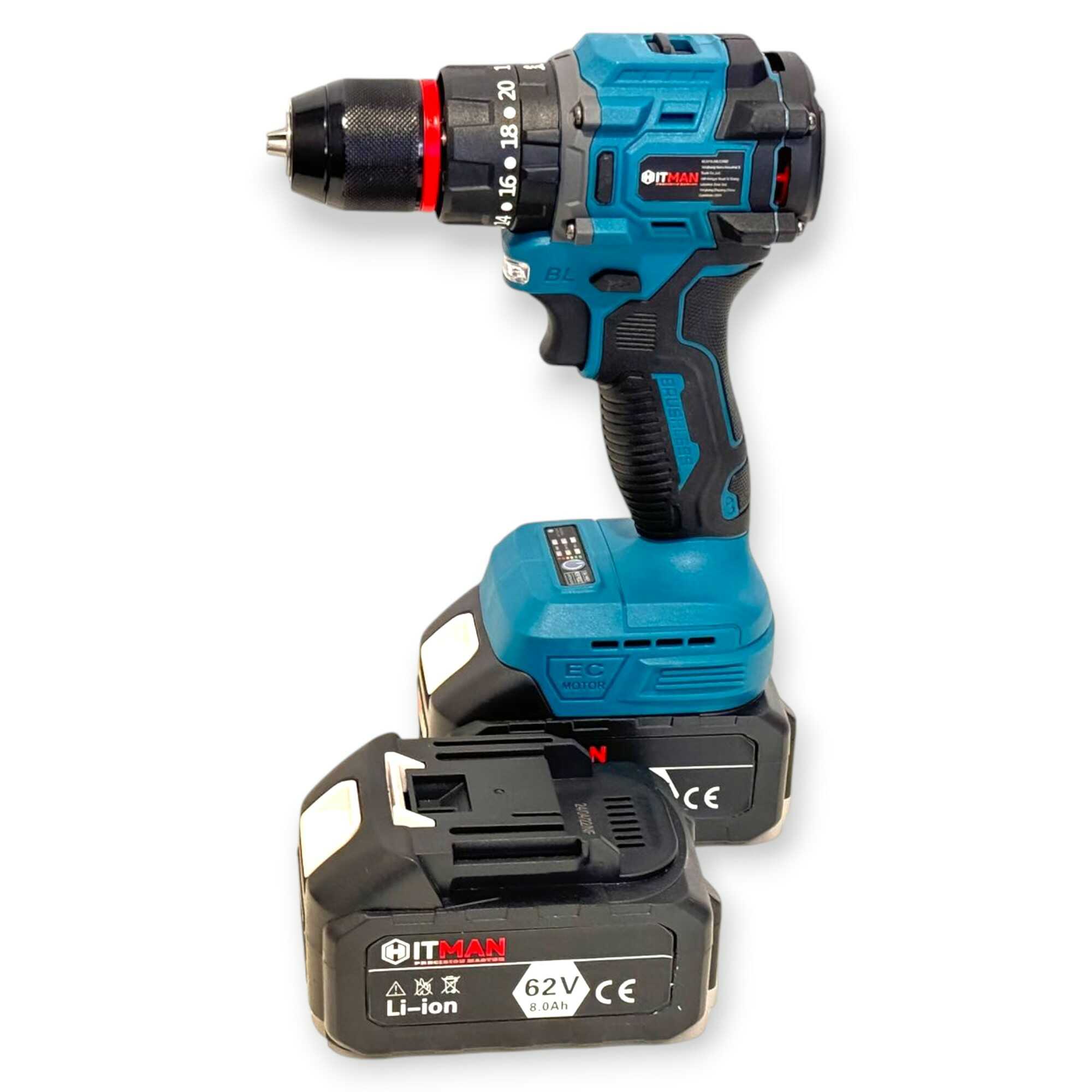 Akkumulátoros Ütvefúró és Csavarbehajtó Készlet - 62V Rendszer 2 db 8.0Ah Akkuval és 49 részes tartozékkal