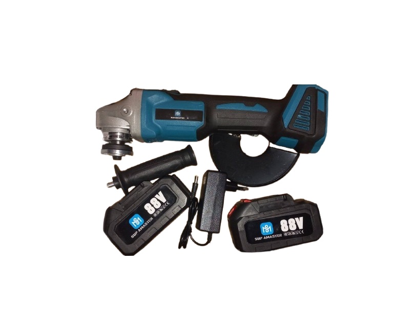 Akkumulátoros sarokcsiszoló és flex szénkefe nélküli motorral, fordulatszabályzóval, 125 mm, 2 db 88V akkumulátorral SM-5001 dobozban SUPAMASTER