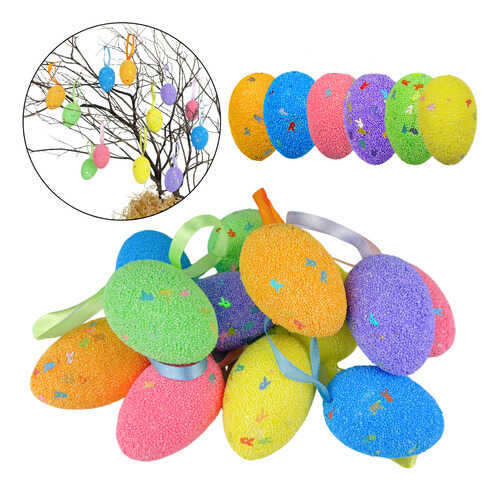 Húsvéti szemcsés textúrájú dekorációs tojás szett akasztóval 5x7 cm 6 db/csomag KTM