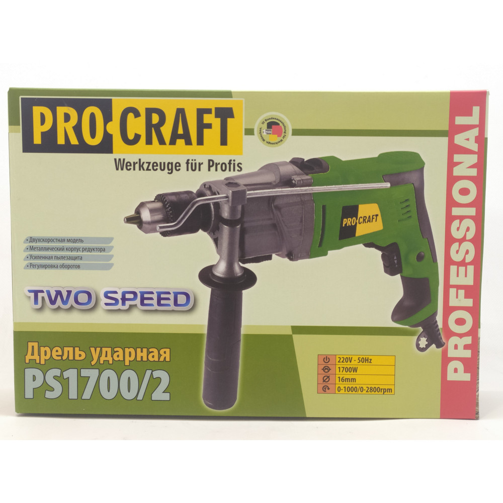 Kétsebességes elektromos Ütvefúrógép 1700W 16mm két sebességes PS1700/2 PROCRAFT