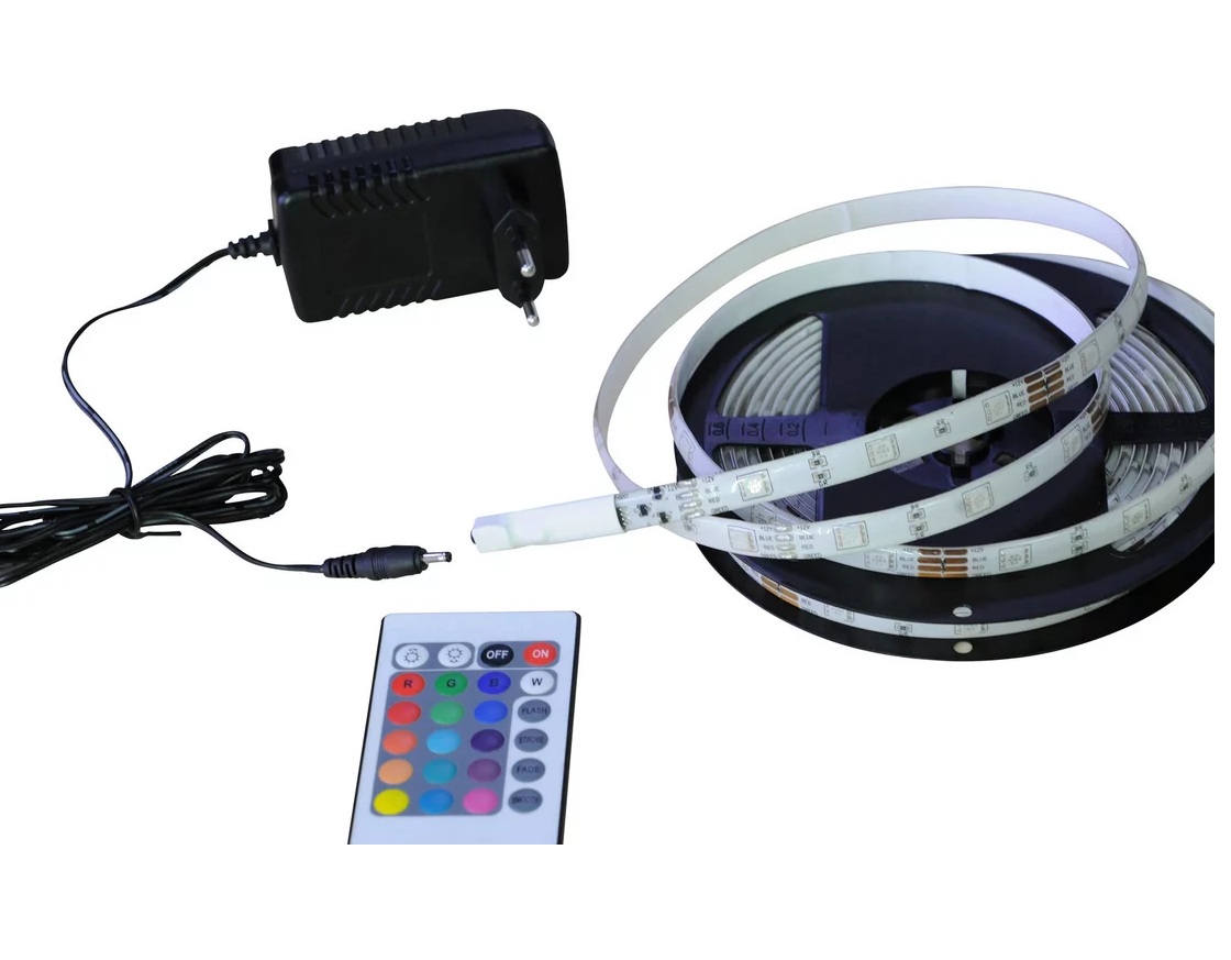 Öntapadós Többszínű SMD LED Szalag 10m Hálózati Tápegységgel