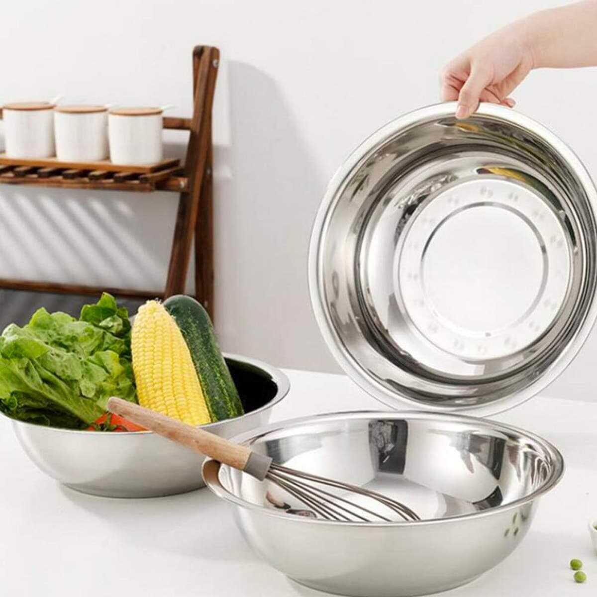 Nagy Méretű Rozsdamentes Acél Konyhai Edény és Keverőtál - 36 x 10,2 cm - Image 3