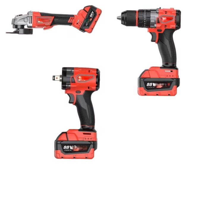 M88 FEUL Professzionális 3 az 1-ben akkumulátoros gépcsomag ütvecsavarozóval, fúróval és sarokcsiszolóval, 2 db CP5.0 akkuval, piros kofferben SM-4220 SUPAMASTER