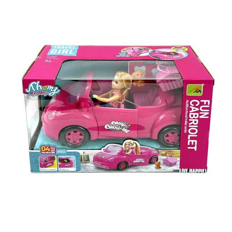 Játék Baba pink kabrióval és kiskutyával
