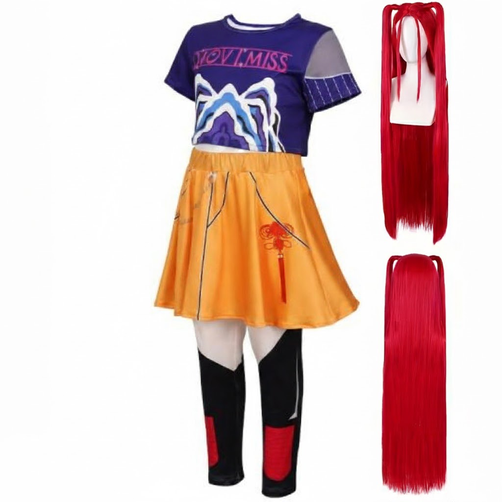 K-Pop Demon Hunter Mira gyermek jelmez extra hosszú vörös parókával - Image 6