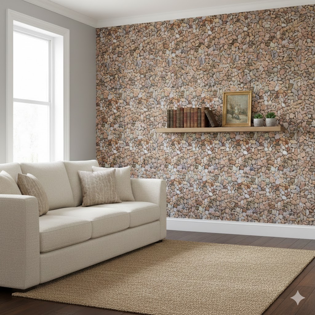 Természetes Kavicsmintás Öntapadós Csempematrica 60cm x 30cm - Image 4