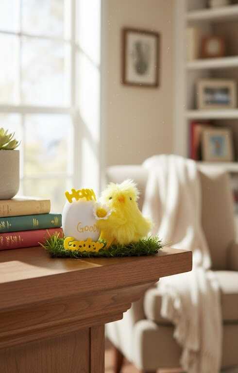 Húsvéti pelyhes csibe tojással műfű talpon dekoráció 11x4,5x8 cm KTM - Image 2