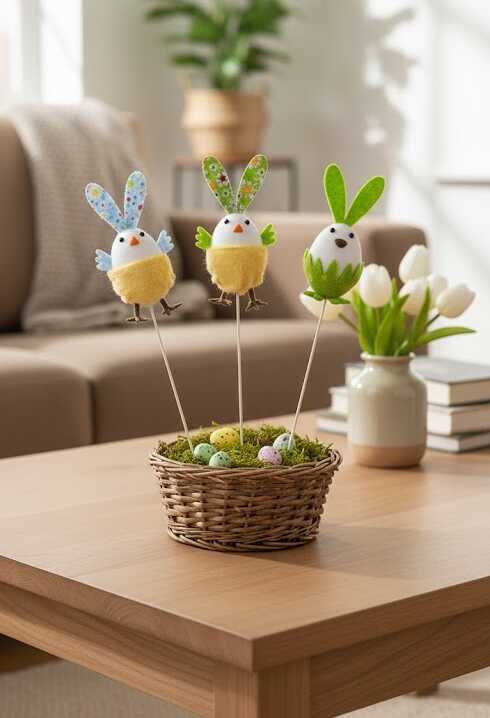 Húsvéti csibe pálcikán színes nyuszifülekkel 10 cm KTM - Image 2