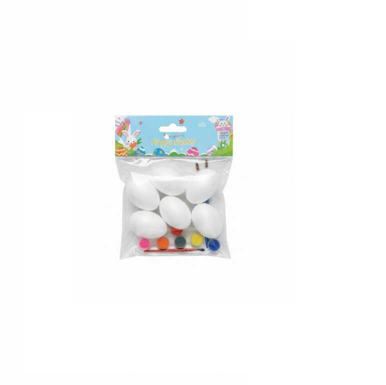 Húsvéti kreatív tojásfestő készlet fehér tojásokkal és ecsettel 4x6 cm KTM