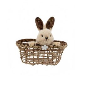 Húsvéti nyuszi figura fonott hatású kosárban 13.5x8 cm KTM