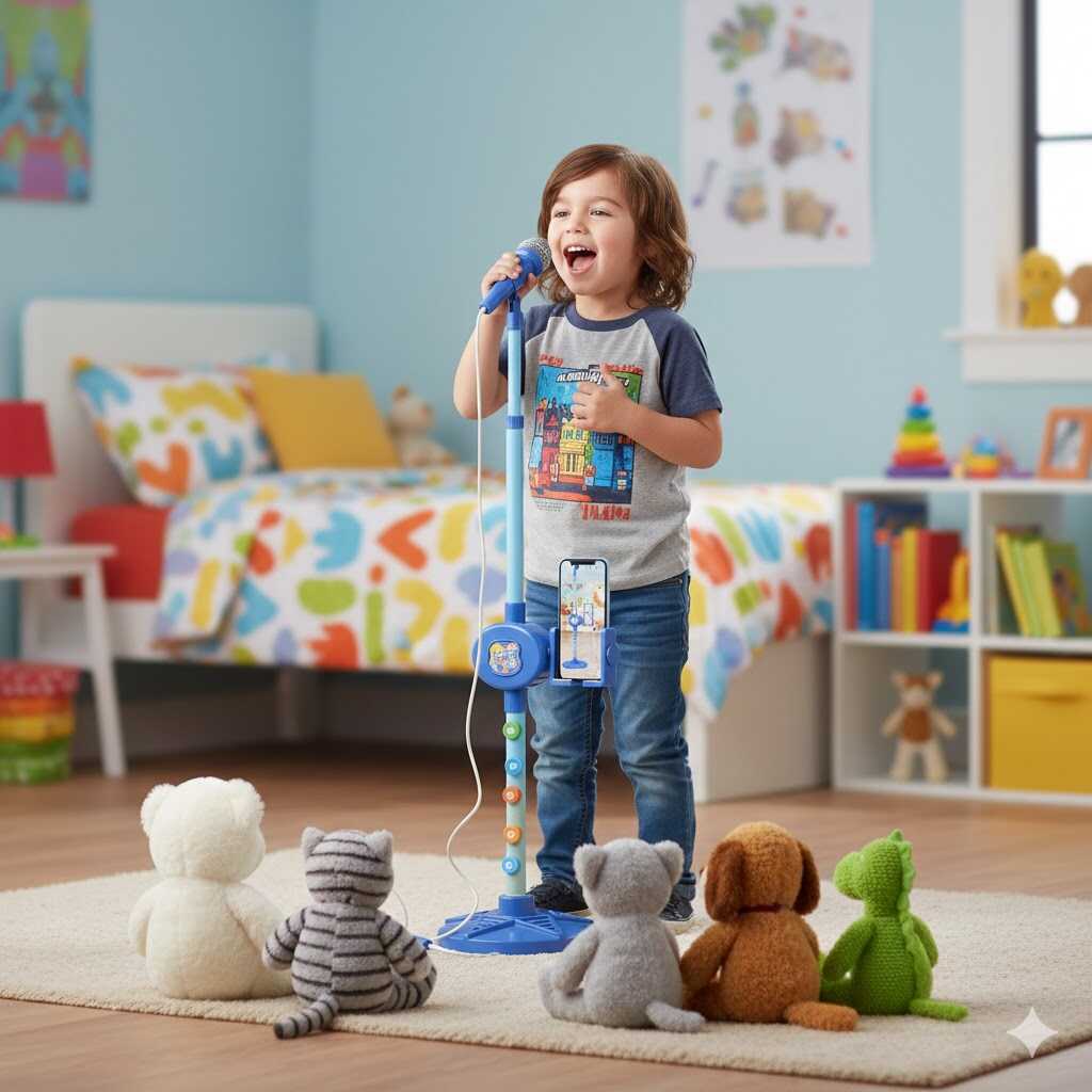 Légy te a színpad királya - Mikrofon állvánnyal gyerekeknek , bluetooth kapcsolat és fényekkel - Image 3