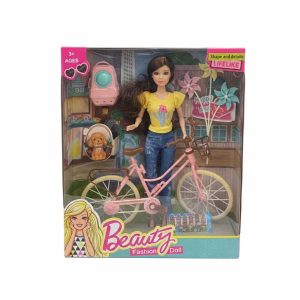 Városi tekergő- Trendi baba pink kerékpárral és kutyussal