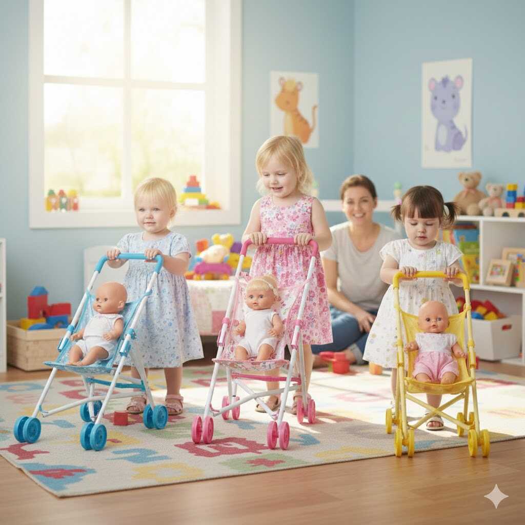 Összecsukható játék sportbabakocsi színes mintával, pink-fehér - Image 9